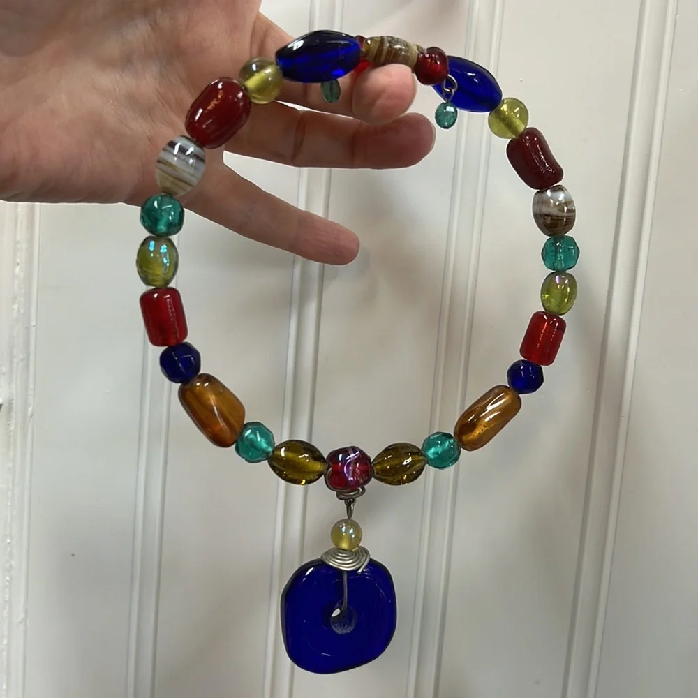 Adjustable Solid Glass Bead Wire Necklace